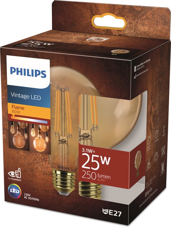 Philips LED Globe Goud - 35 W - E27 - Extra warmwit licht