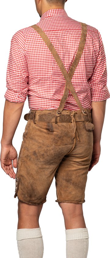 Tannhauser Lederhose Lech Short avec Riem et Bretelles 100 % cuir de chèvre de Premium Oktoberfest pour homme - Cuir de chèvre - Taille XS/ 46