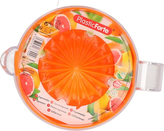 Plasticforte Sinaasappelpers/citruspers - Handmatig - kunststof - 16 x 13 cm - transparant/oranje van Merkloos — afbeelding 2