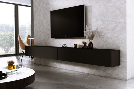 Furniture Square - Meuble TV DIAMOND - Zwart Mat - 300cm (2x150cm) - Meuble  TV Suspendu | bol