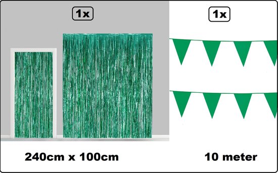 Set Folie gordijn metallic 2,4m x 1m groen + vlaggenlijn groen 10 meter GS1 INactief