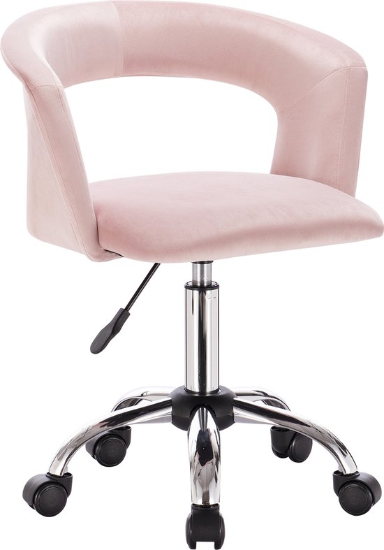 BukkitBow - Luxe Velvet Bureaustoel met Wieltjes - Roze