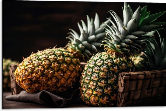 Dibond - Eten - Fruit - Ananas - 75x50 cm Foto op Aluminium (Wanddecoratie van metaal)