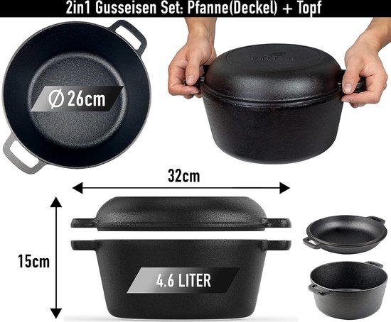 Hanseküche Gietijzeren wok, hoogwaardige ingebrande wokpan met 35,5 cm, geschikt voor inductie