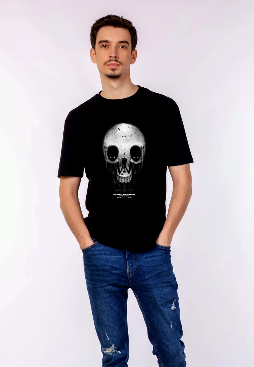 Halloween kostuum / T-shirt voor heren | Skeleton head | Zwart | Maat S