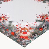 Tafelkleed - bedrukt - Kerst - Eland met rode neus - dennenappels - Vierkant 110 cm