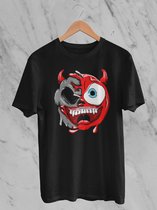 Feel Free - Halloween T-Shirt - Smiley: Lachende duivel met hoorns - Maat XL - Kleur Zwart