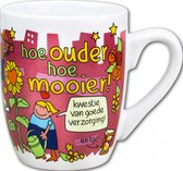 Mok - Snoep - Hoe ouder hoe mooier - Cartoon - In cadeauverpakking met gekleurd krullint
