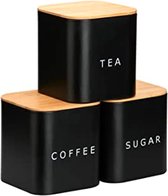 3-delige set keukenblikjes, koffie-thee-suiker bewaardoos met deksel, keukenorganizer, zwart (zwart)