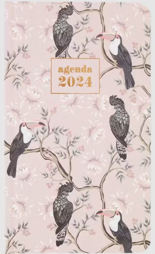 Agenda annuel 2024, agenda annuel classeur à anneaux imprimé floral 7j 2p  avec ruban
