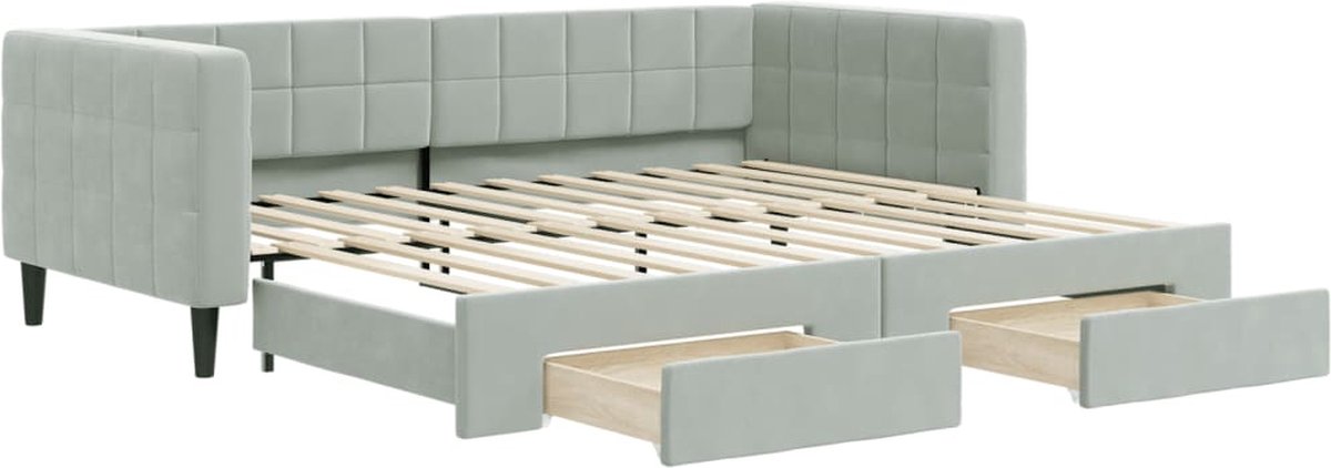 vidaXL Slaapbank - onderschuifbed - en - lades - 90x200 - cm - fluweel - lichtgrijs