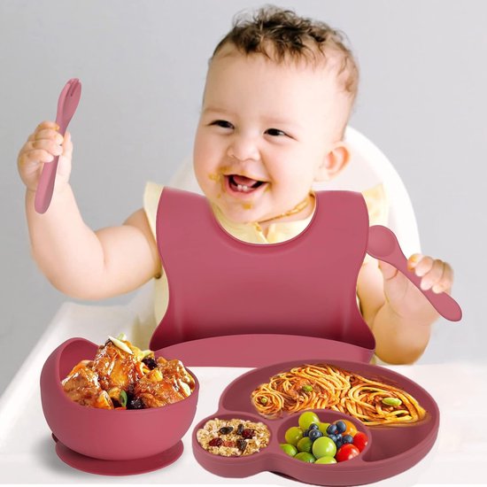 Assiette bébé avec ventouse, set de vaisselle en silicone
