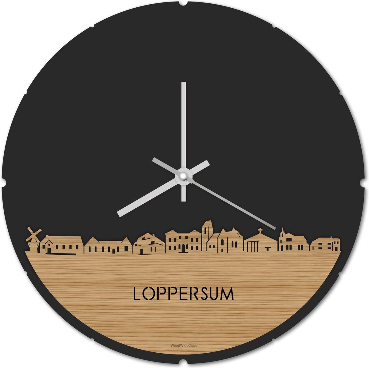 Skyline Klok Rond Loppersum Bamboe hout - Ø 44 cm - Stil uurwerk - Wanddecoratie - Meer steden beschikbaar - Woonkamer idee - Woondecoratie - City Art - Steden kunst - Cadeau voor hem - Cadeau voor haar - Jubileum - Trouwerij - Housewarming -