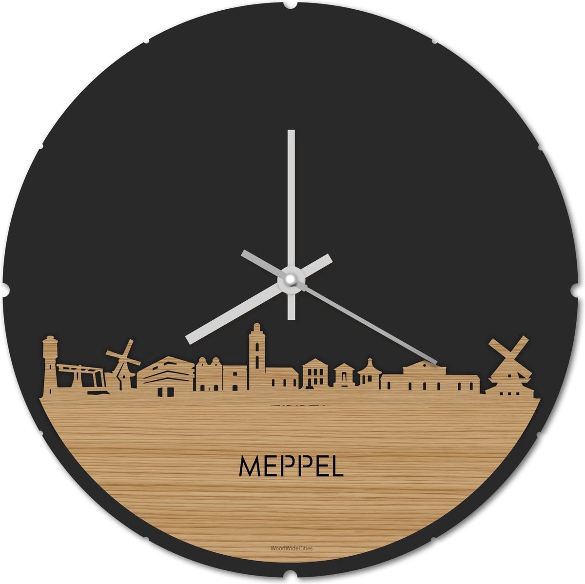 Skyline Klok Rond Meppel Bamboe hout - Ø 44 cm - Stil uurwerk - Wanddecoratie - Meer steden beschikbaar - Woonkamer idee - Woondecoratie - City Art - Steden kunst - Cadeau voor hem - Cadeau voor haar - Jubileum - Trouwerij - Housewarming -