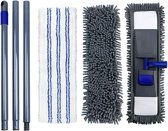 Plaat vloerwisserset, 128 cm chenille plaat dweilmop met 4 wisserpads, wisserset voor snelle reiniging van de vloer, steeltool - blauw