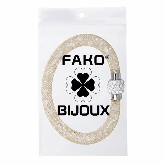 Fako Bijoux armband in beige/wit met sterrenstof textuur en kristallen gesp.