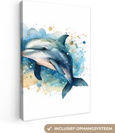 Canvas Schilderij Dolfijn - dieren - Natuur - Blauw - Wit - 20x30 cm - Wanddecoratie