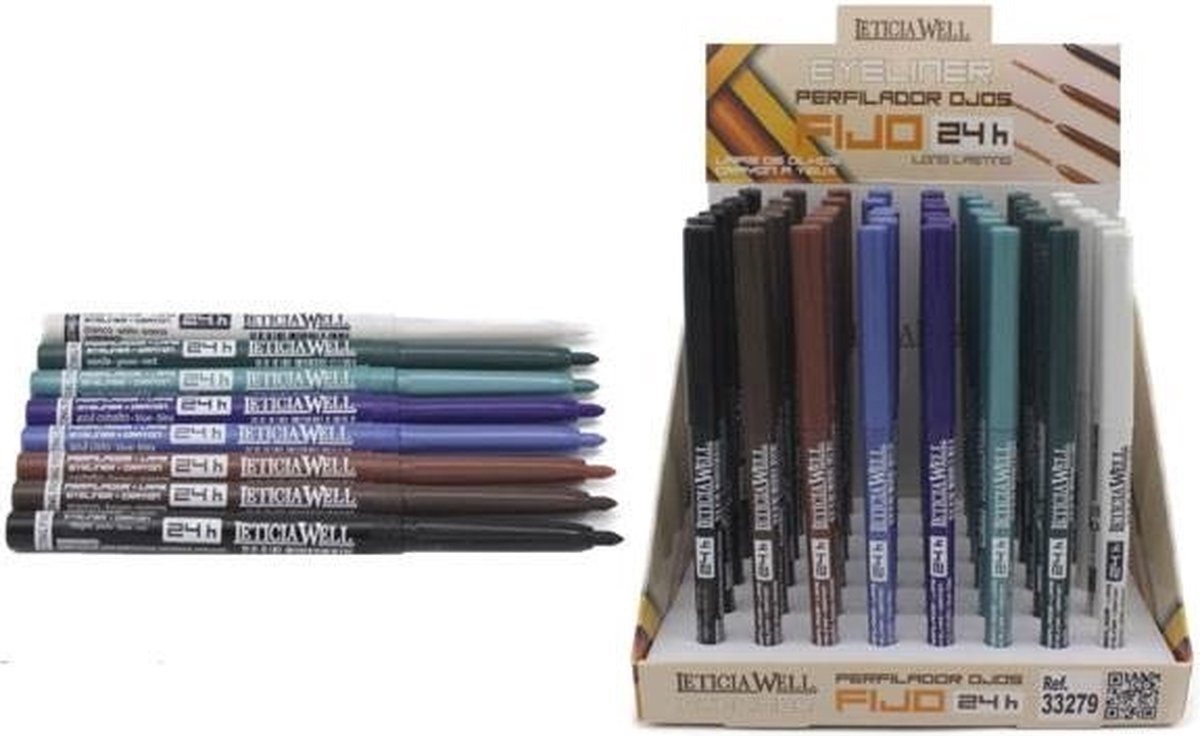 Leticia Well - Set met 8 verschillende kleuren Eyeliner - Oogpotlood - 24H - 2 tinten Bruin - 2 tinten Blauw - 2 tinten Groen - Wit - Zwart