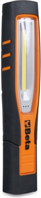 Lampe d'inspection Beta noire avec un bord orange et une bande LED.