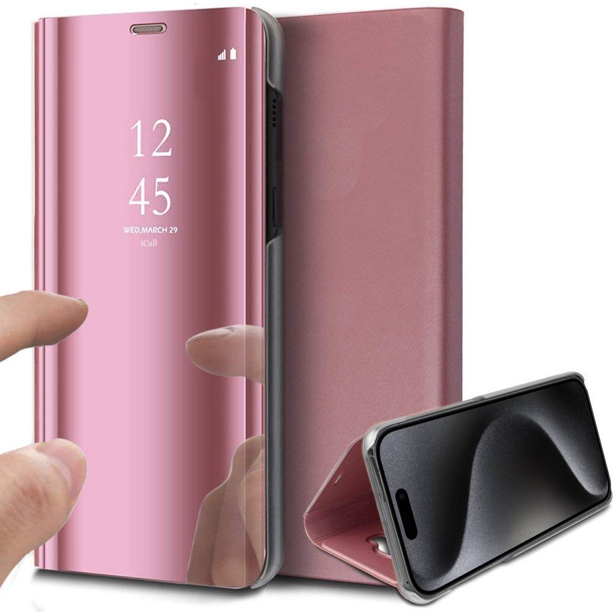 Hoesje geschikt voor iPhone 15 Pro Max - Book Case Spiegel Roségoud