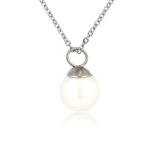 My Bendel - Zilverkleurige ketting met White Pearl balletje - Zilverkleurige ketting met White Pearl balletje - Met luxe cadeauverpakking