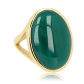 My Bendel - Grote goudkleurige statement ring met ronde Green Agate edelsteen - Unieke statement ring voor dames met Green Agate edelsteen - Met luxe cadeauverpakking