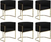 PASCAL MORABITO Set van 6 stoelen met armleuningen - Velours en roestvrij staal - Zwart en goudkleurig - PERIA - van Pascal Morabito L 60 cm x H 76 cm x D 56.5 cm