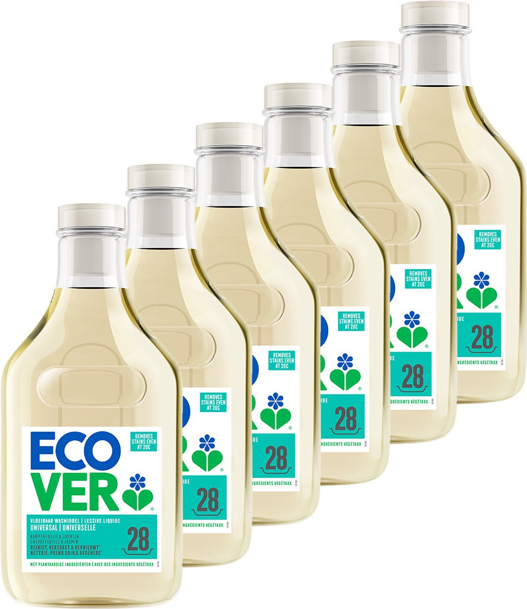 Goedkoopste Ecover Wasmiddel Universeel - 6 x 1,43L - 168 Wasbeurten - Voordeelverpakking