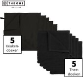 The One Towelling Keukentextiel set - 5 Handdoeken & 5 Theedoeken - Voordeelverpakking - 50 x 50 cm / 50 x 70 cm - Katoen - 10-Delig - Zwart