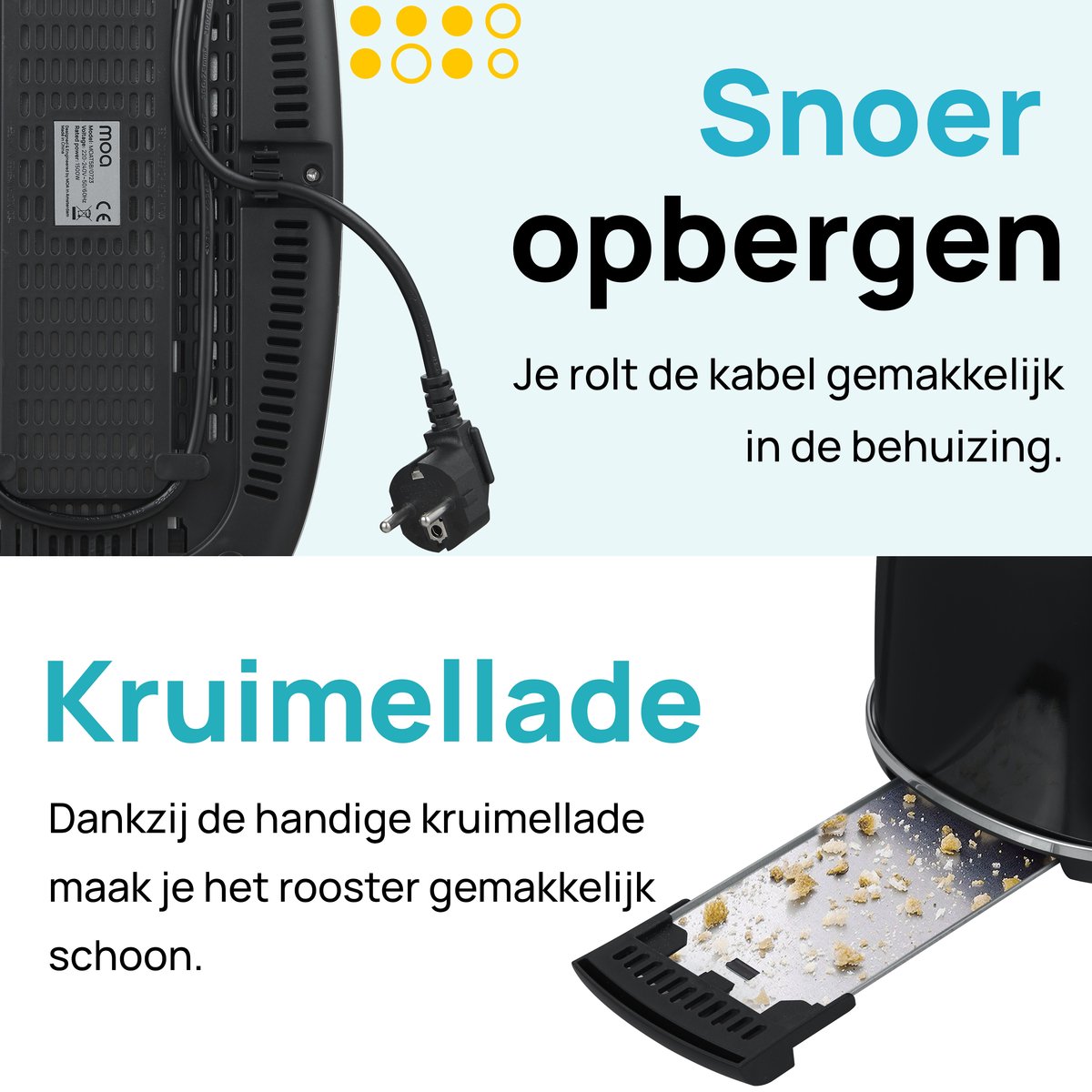 MOA Retro Broodroaster - Toaster voor 4 Sneden - Extra Brede Sleuven - 6 Warmteniveaus - BPA Vrij - 1500W - Zwart thumbnail 7