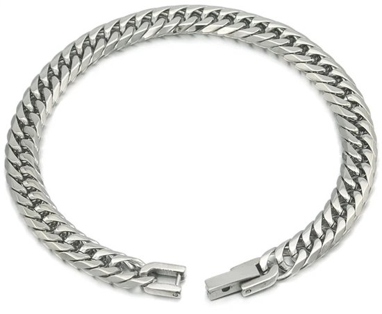 Zilver kleurige Heren Armband - Cuban Link - Staal - 7mm - Armbanden - Cadeau voor Man - Mannen Cadeautjes