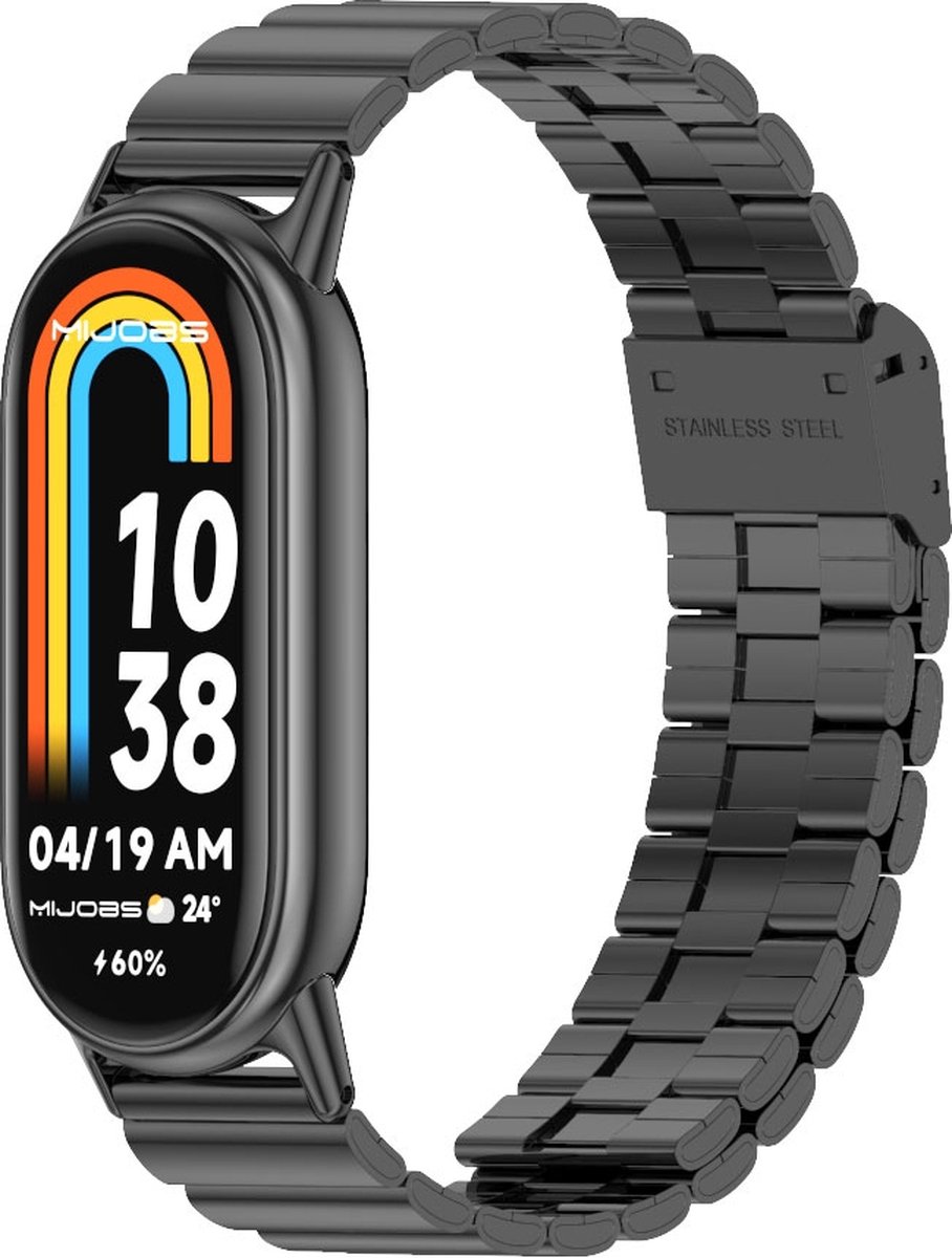 By Qubix - Stalen band - Zwart - Geschikt voor Xiaomi Smart Band 8 / 9 / 10