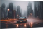 Vlag - Auto - Stad - Gebouwen - Rijden - Lichten - Avond - 120x80 cm Foto op Polyester Vlag