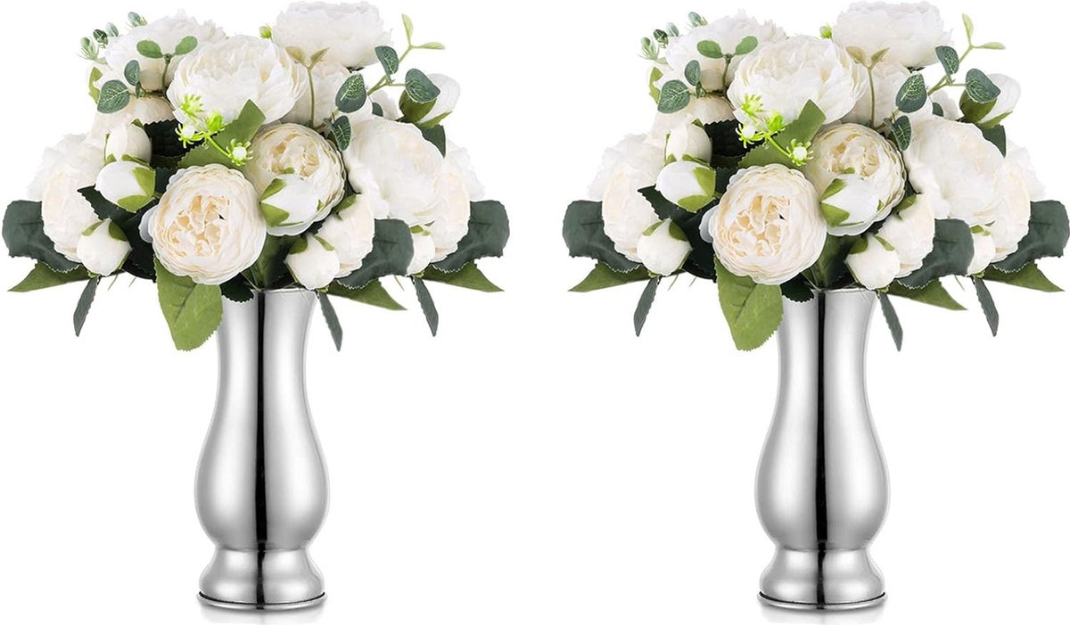 Set van 2 metalen centerpieces vaas voor tafeldecoratie op bruiloftsfeest 17 4 cm hoge vaas voor bloemen zilveren tafelvaas bloemenhouder voor kantoor thuis Kerstmis jubileum ceremoniedecoratie