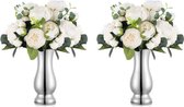 Set van 2 metalen centerpieces vaas voor tafeldecoratie op bruiloftsfeest, 17,4 cm hoge vaas voor bloemen, zilveren tafelvaas, bloemenhouder voor kantoor, thuis, Kerstmis, jubileum, ceremoniedecoratie