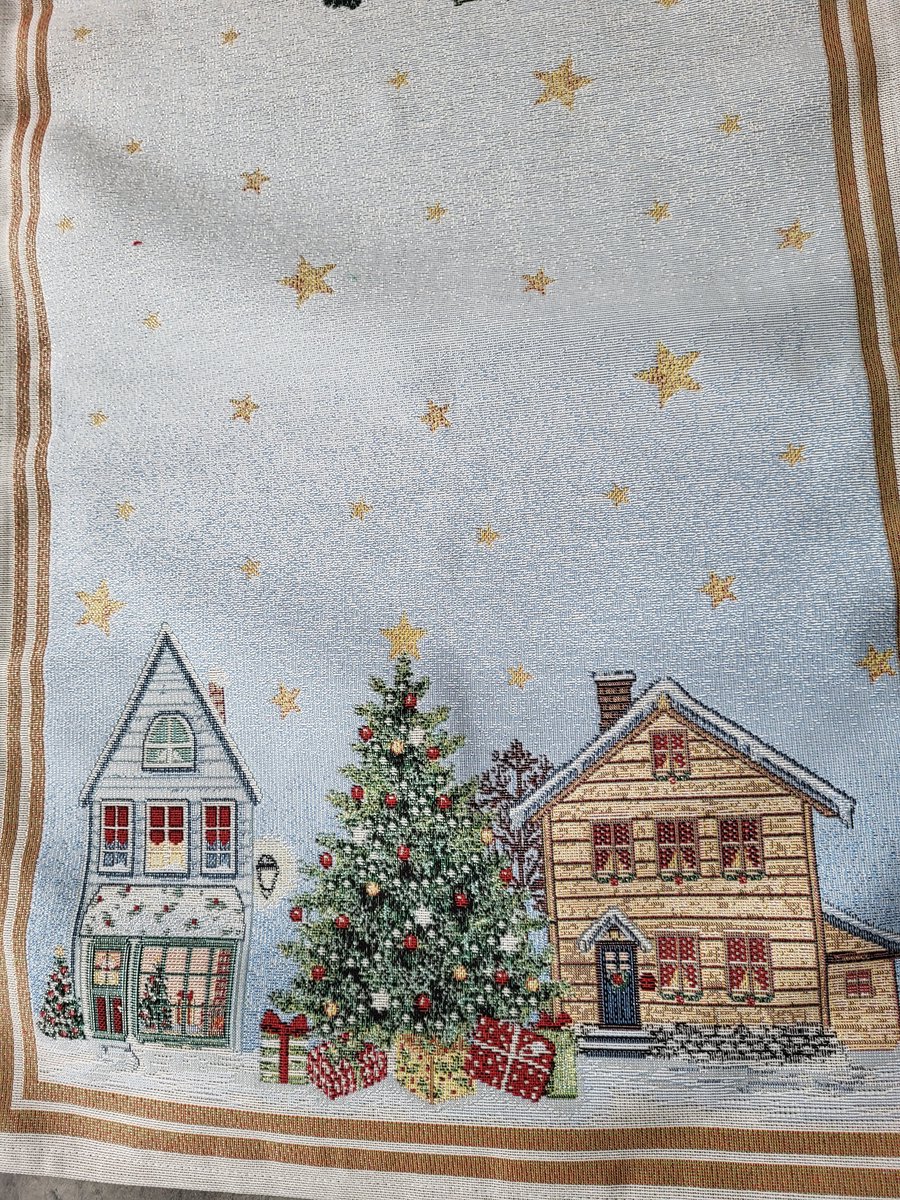 Tafelloper Gobelinstof Kerst Huisjes lurex Christmas 140*45cm