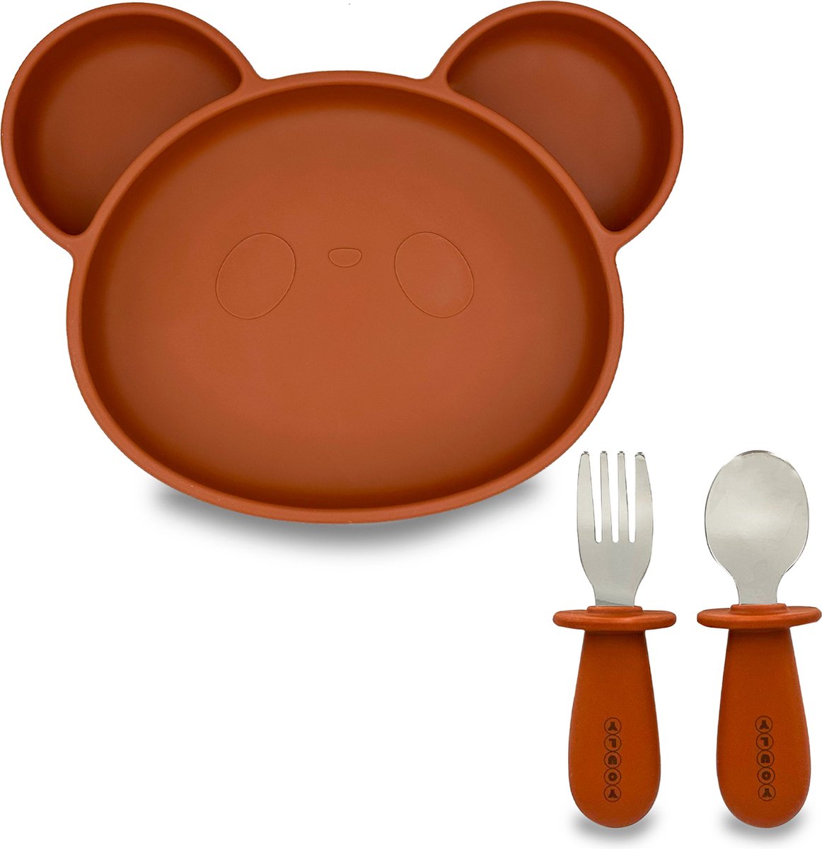 Goedkoopste Youly® Serviesset - Baby Servies - Kinderbestek - Baby bord - Kinderborden - Eetset Baby - Siliconen - Bruin