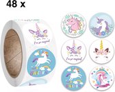Sluitsticker - Sluitzegel - Unicorn | Kinderen | Kinderfeest - Geboortekaart - Envelop | Envelop stickers | Cadeau - Gift - Cadeauzakje - Traktatie | Creativiteit | 48 stuks - 2,5 cm