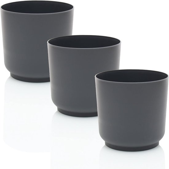 pots de fleurs en plastique 3 pièces, 13 cm, anthracite, pot de fleurs, vase à fleurs, jardinière, pots de fleurs, pot de fleurs, pot d'herbes