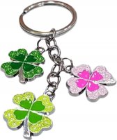 Porte-clés trèfle à quatre feuilles - Porte-bonheur - Pendentif porte-bonheur - Porte-clés Lucky Four - Protéger - Trèfle à 4 feuilles - Rose/Vert