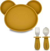 Youly® Serviesset - Baby Servies - Kinderbestek - Baby bord - Kinderborden - Eetset Baby - Siliconen - Geel