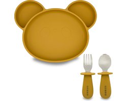 Youly® Serviesset - Baby Servies - Kinderbestek - Baby bord - Kinderborden - Eetset Baby - Siliconen - Geel