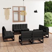 The Living Store Loungeset - Zwart - Massief grenenhout - 70 x 70 x 67 cm - Inclusief kussens