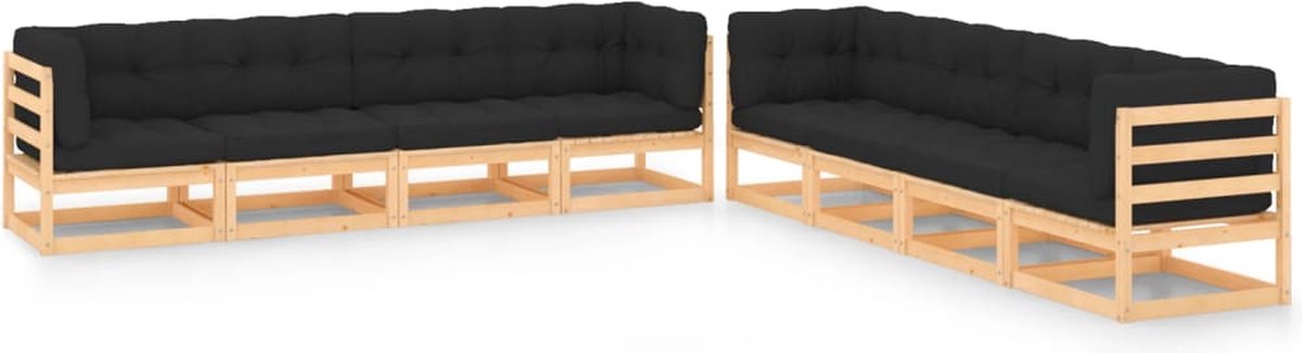 The Living Store 8-delige Loungeset met antracietkleurige kussens grenenhout - Loungeset - Tuinmeubels - Pallets - Hout - Grenenhout