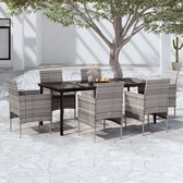 Salon de jardin The Living Store - Grijs et noir - Rotin PE - acier et verre - 200 x 100 x 74 cm - 6 chaises - Assemblage requis