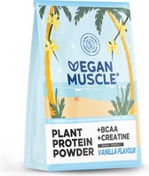 Alpha Foods Vegan Muscle Proteine poeder met Creatine en BCAA - Eiwitpoeder goed als maaltijdshake of ontbijtshake, Plantaardige Proteine Shake van gekiemde zaden, 600 gram voor 15 shakes of porties, met Vanille smaak