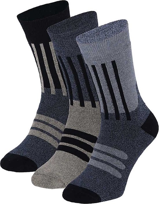 Apollo - Badstof sokken casual - Multi Blauw - Maat 36/41 - 3-Pak - Sokken dames - Warme sokken dames - warme sokken dames - Sokken dames maat 39 42