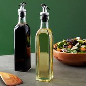 Azijn- en oliedispenserflessen (set van 2): flessen van hoogwaardig glas, luchtdichte flessenstop en schenktuit met hendel om te openen, elegant in de keuken, op de tafel, elk met 500 ml inhoud