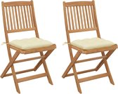 The Living Store Acaciahouten inklapbare stoelen - 48.5 x 57 x 91 cm - crèmewit kussen