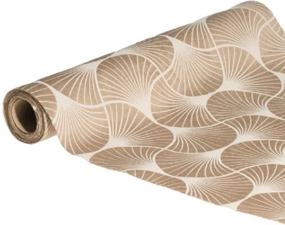 Chaks Tafelloper op rol - ginkgo print - beige - 28 x 300 cm - polyester